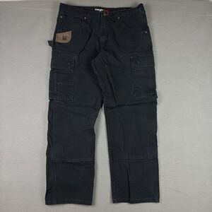 Wrangler Riggs Workwear Men's Black Cotton Cargo Pants Size 35x30 Rip Stop